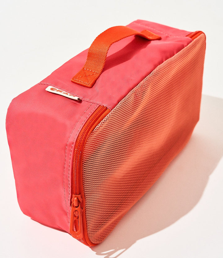 Bloom red Cram packing cube suitcase organizer standing upright