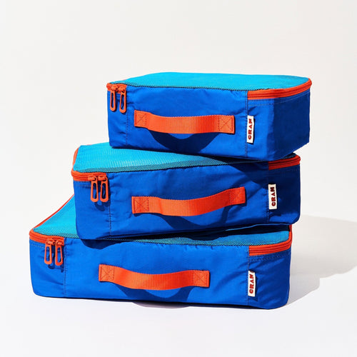 Pacific blue Cram packing cubes, set of 3, stacked