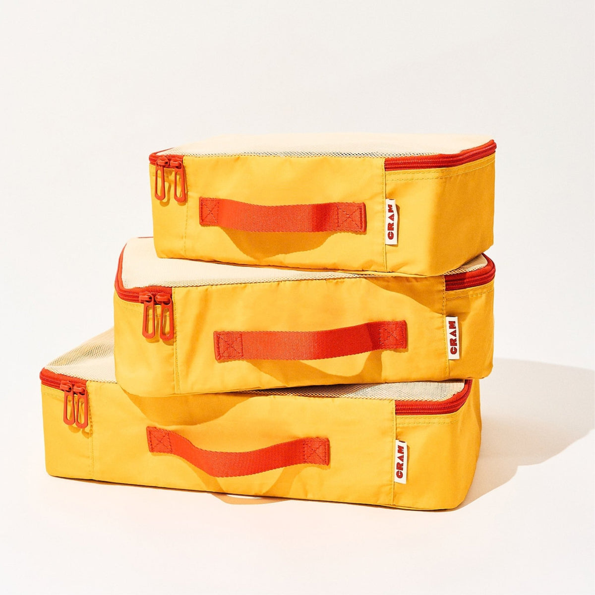 Sunrise yellow Cram packing cubes, set of 3, stacked